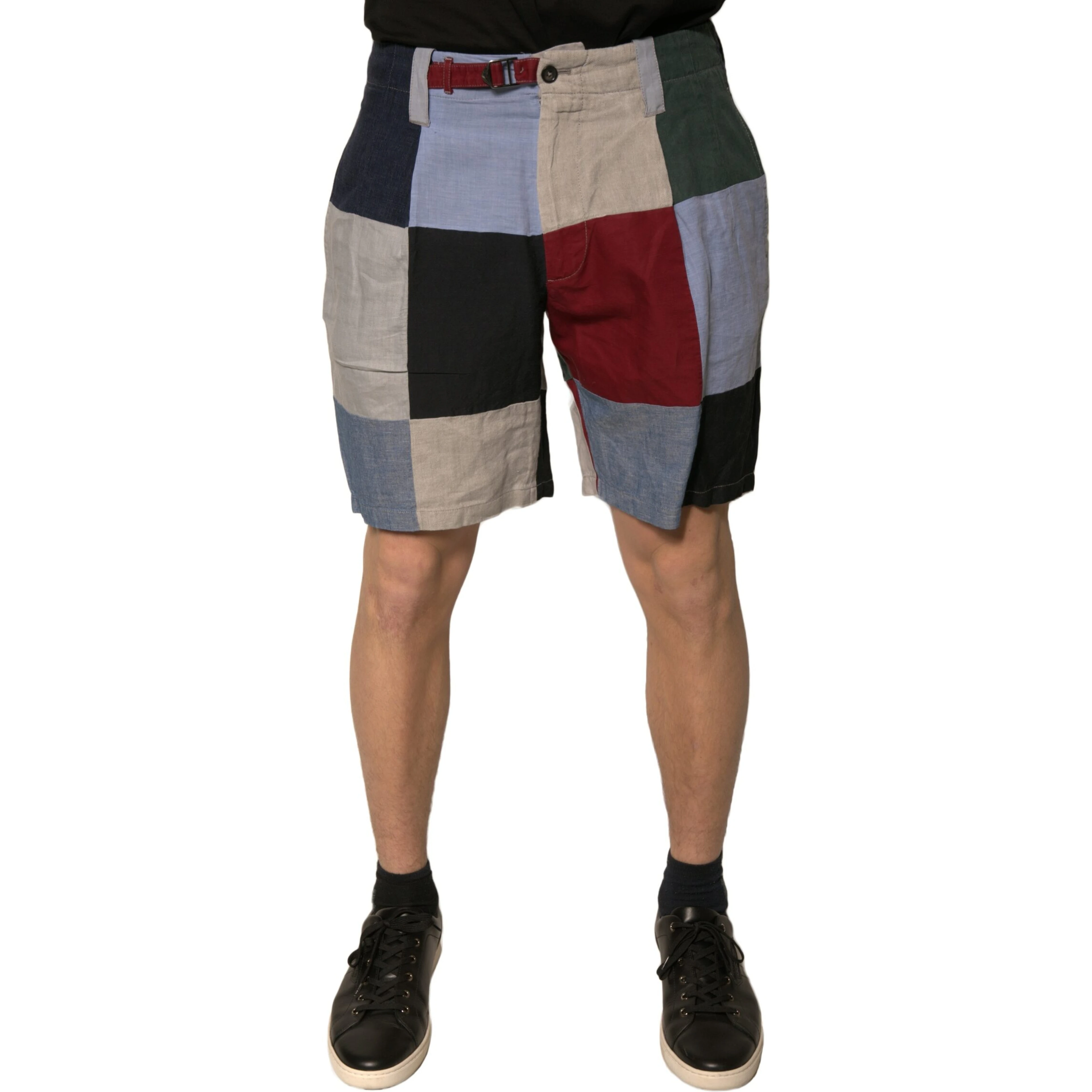 Multicolor Patchwork Linen Men Chino Shorts