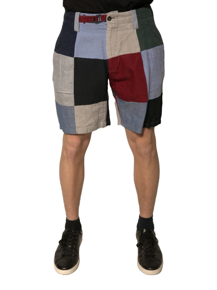 Multicolor Patchwork Linen Men Chino Shorts alternative