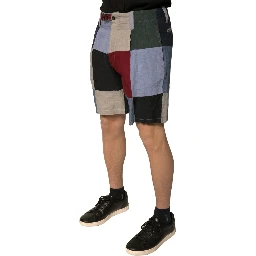 Multicolor Patchwork Linen Men Chino Shorts