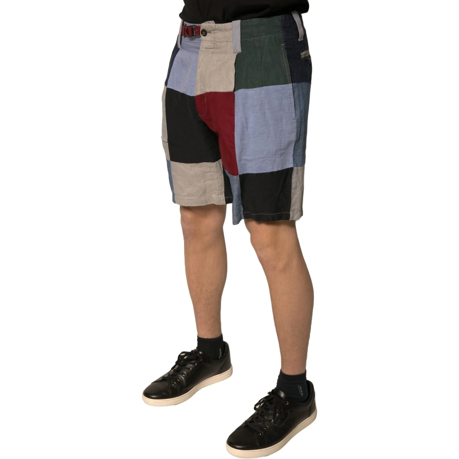 Multicolor Patchwork Linen Men Chino Shorts