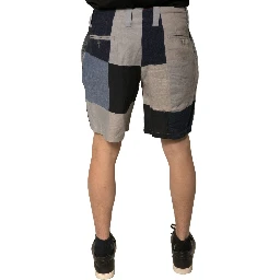 Multicolor Patchwork Linen Men Chino Shorts