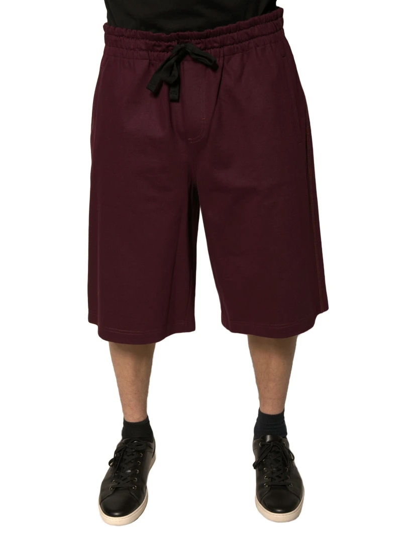 Maroon Cotton Mid Waist Bermuda Shorts