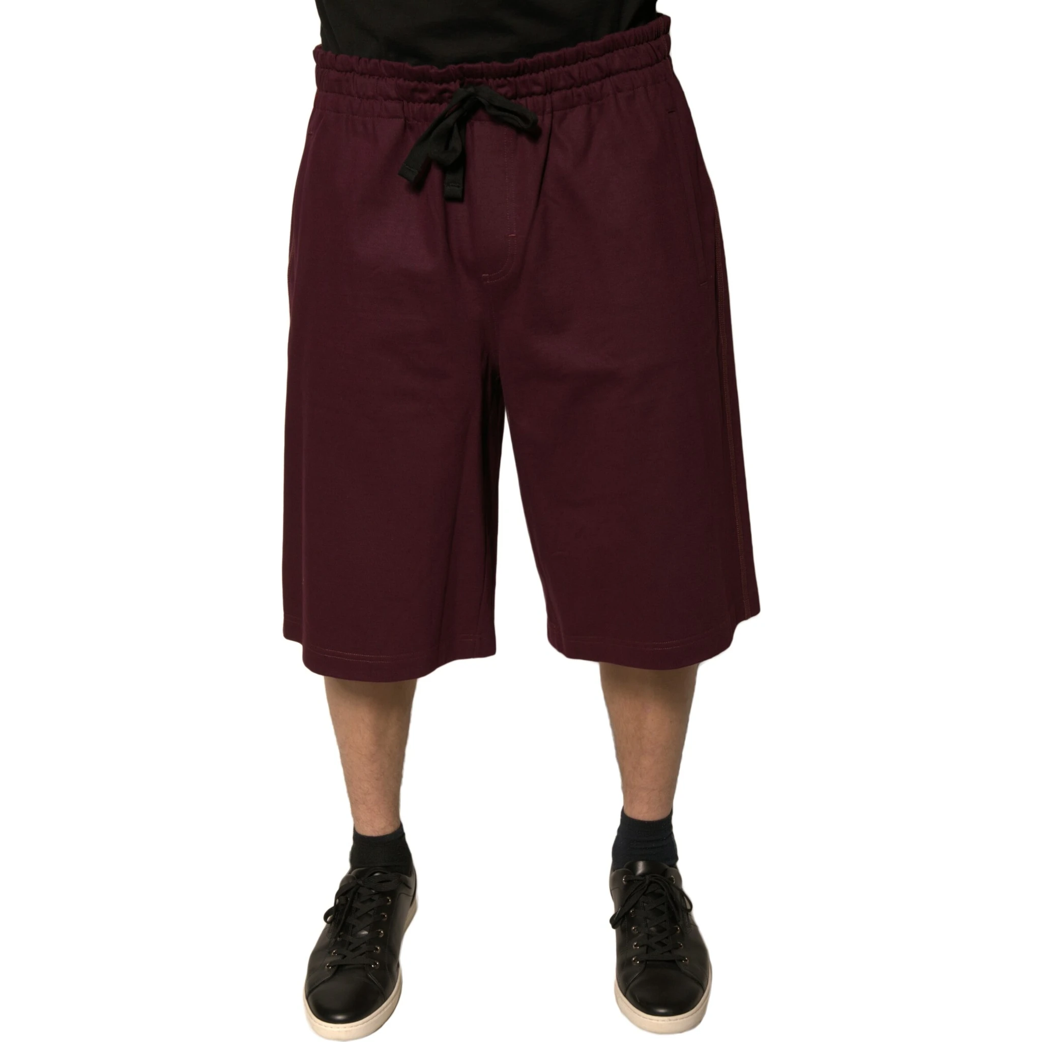 Maroon Cotton Mid Waist Bermuda Shorts