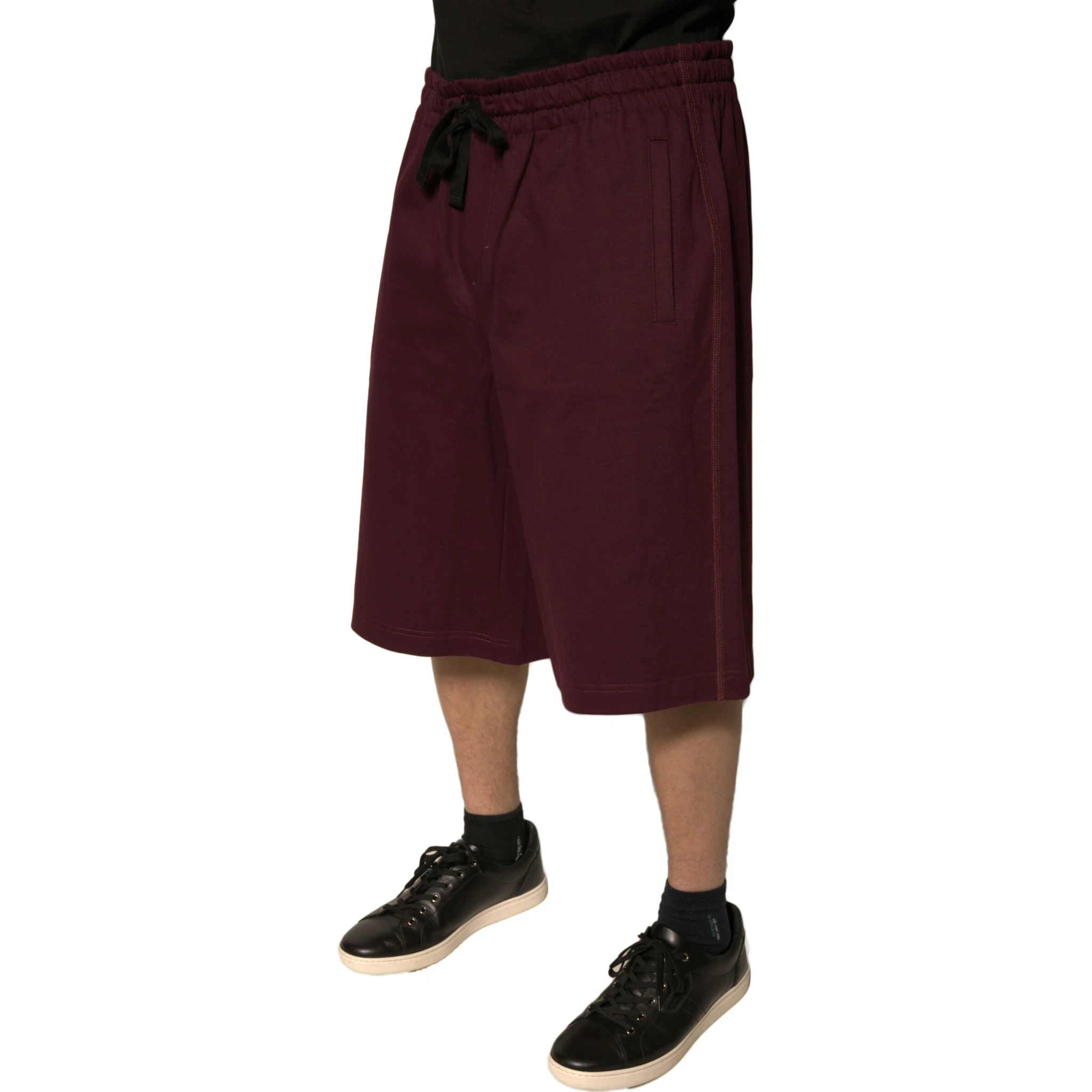 Maroon Cotton Mid Waist Bermuda Shorts
