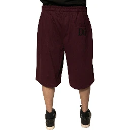 Maroon Cotton Mid Waist Bermuda Shorts