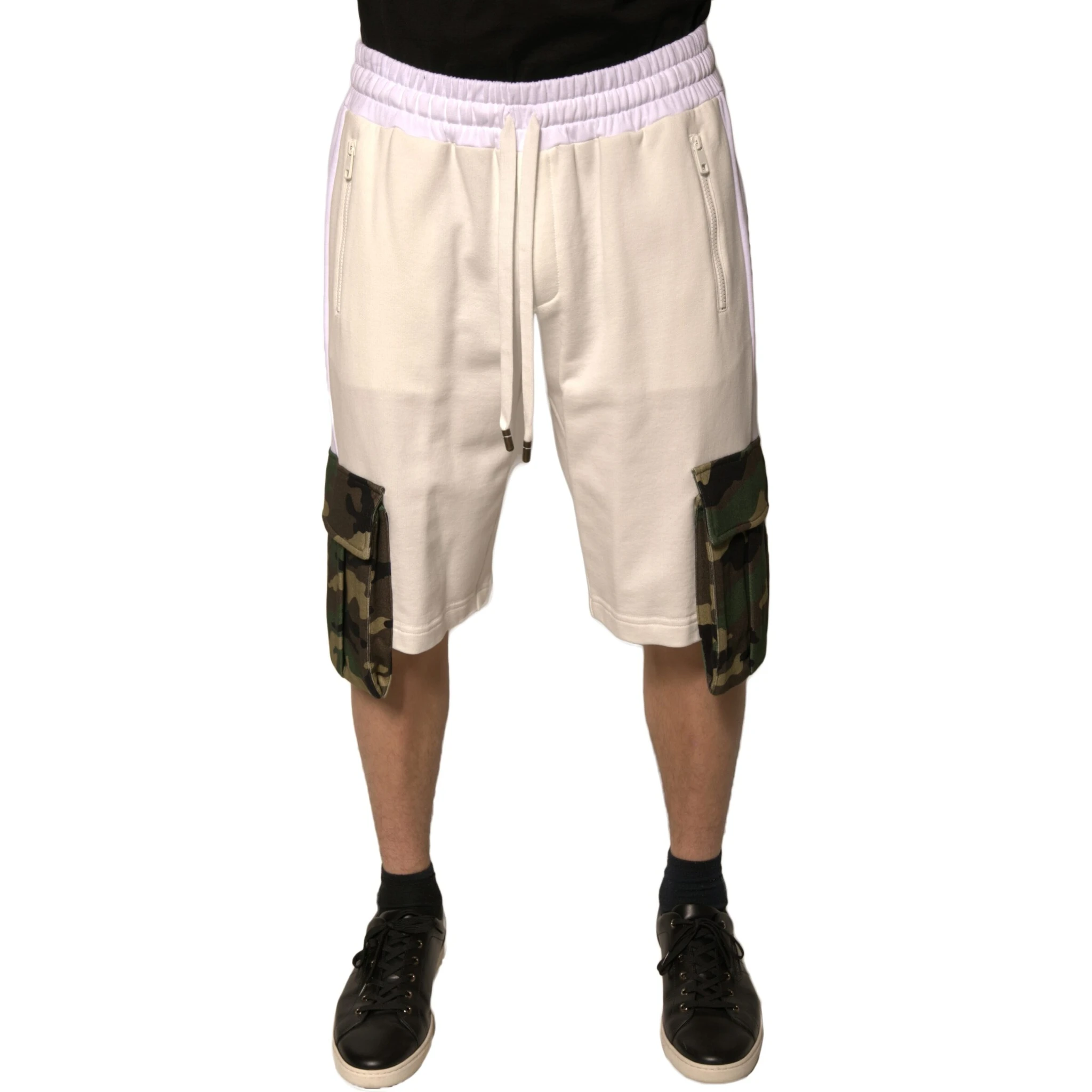 Beige Cotton Men Casual Cargo Bermuda Shorts