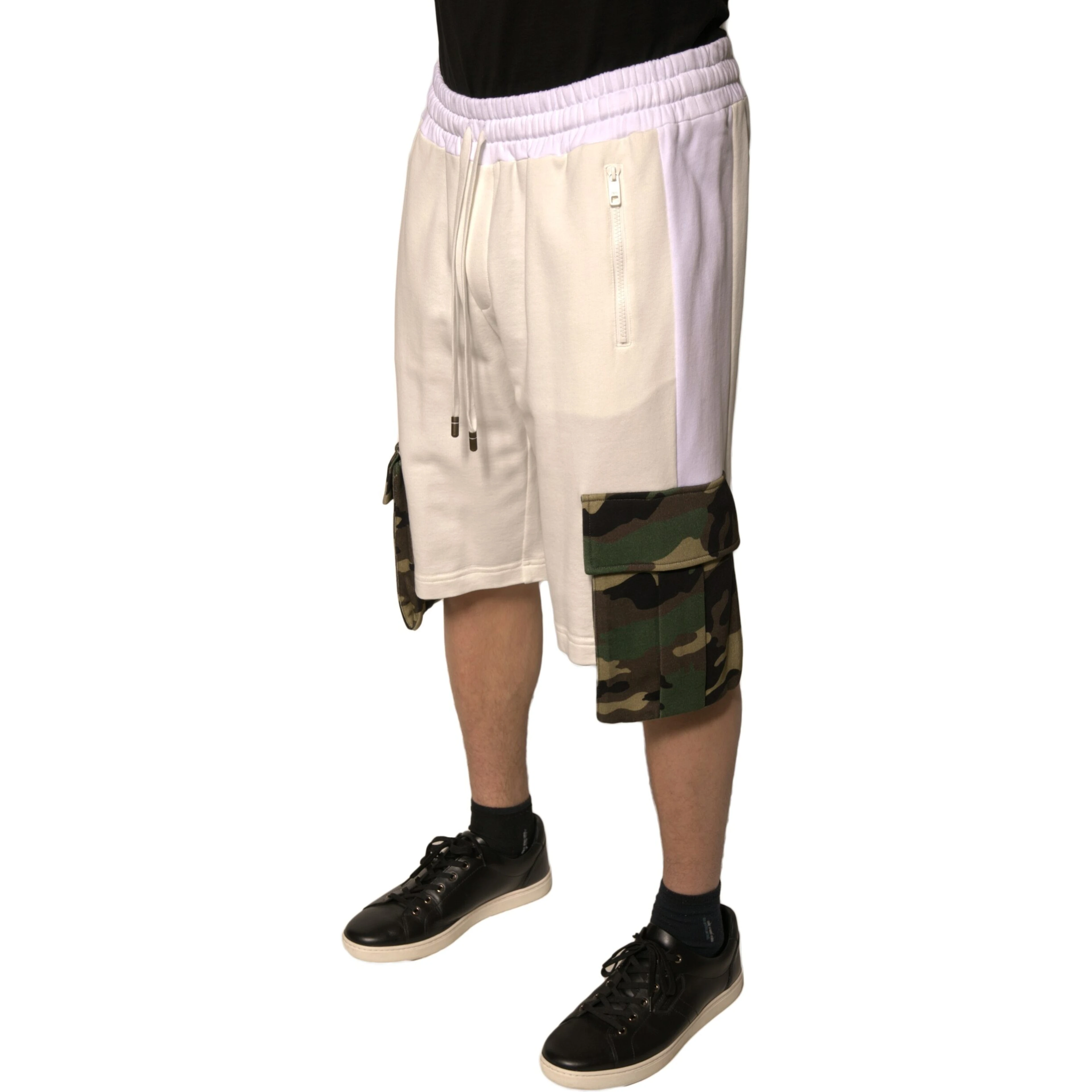 Beige Cotton Men Casual Cargo Bermuda Shorts