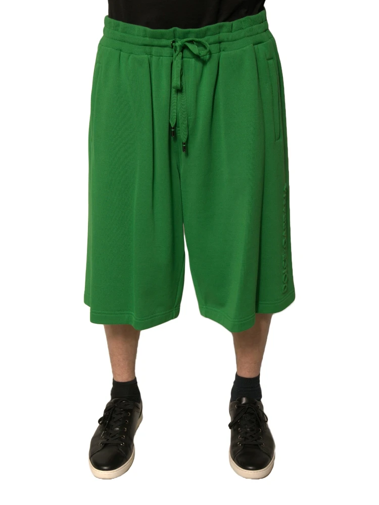 Green Cotton Blend Men Bermuda Shorts