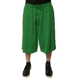 Green Cotton Blend Men Bermuda Shorts