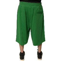Green Cotton Blend Men Bermuda Shorts