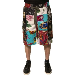 Multicolor Patchwork Cargo Bermuda Shorts