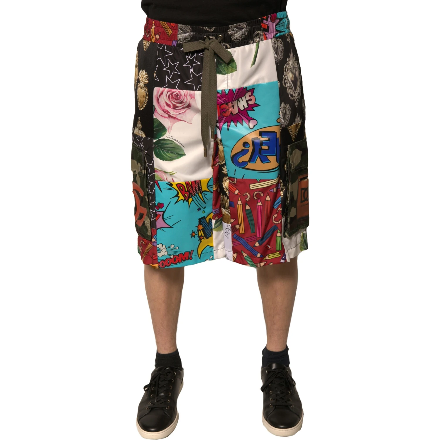 Multicolor Patchwork Cargo Bermuda Shorts
