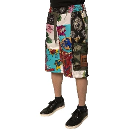 Multicolor Patchwork Cargo Bermuda Shorts