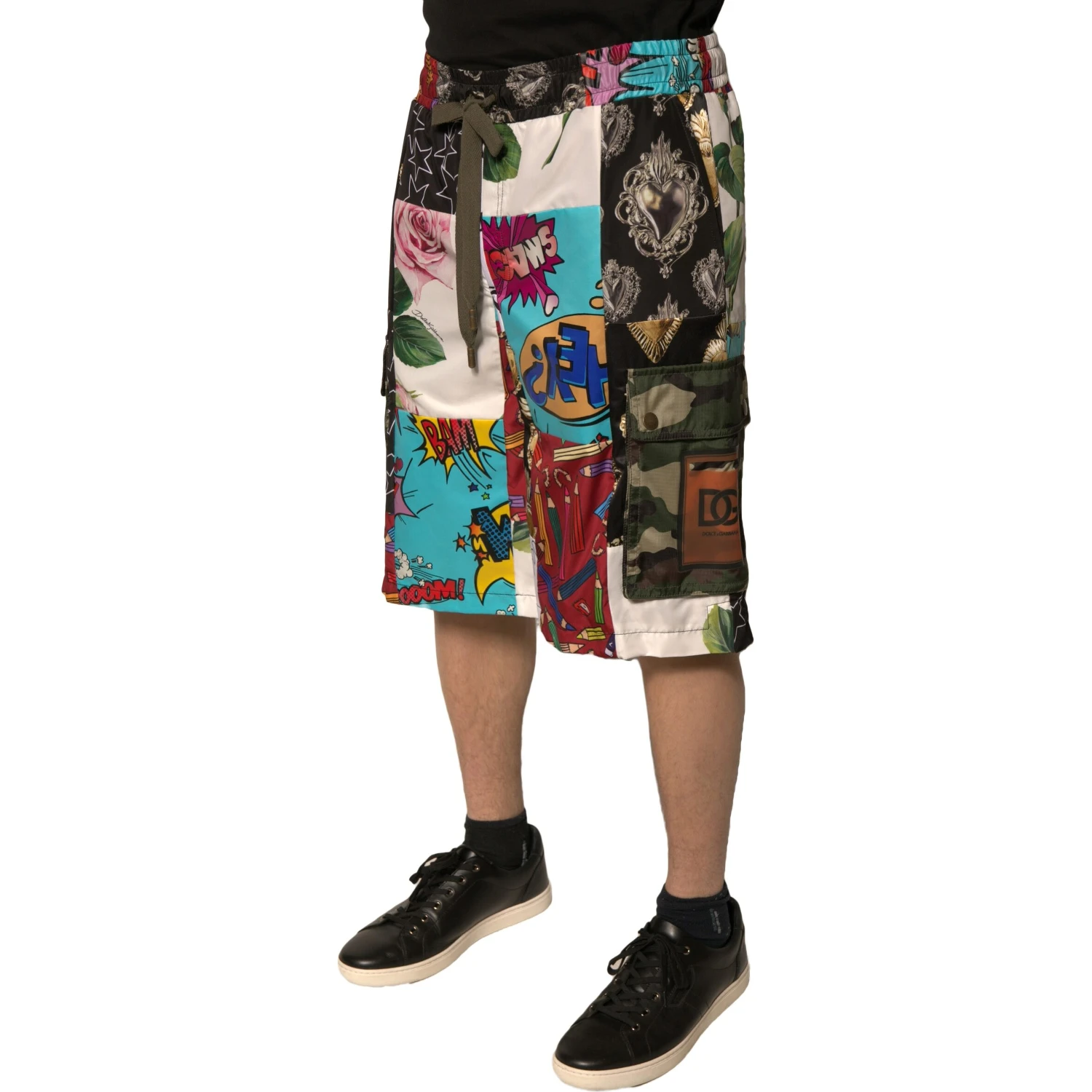 Multicolor Patchwork Cargo Bermuda Shorts