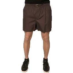 Brown Cotton Blend Men Mid Waist Shorts
