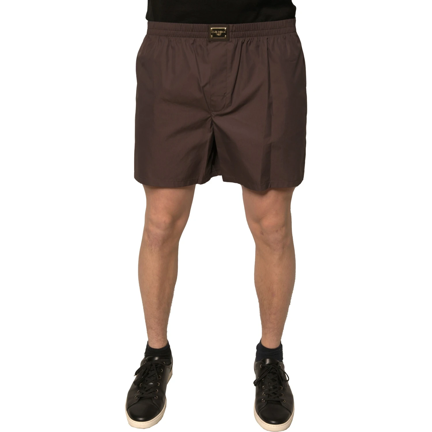 Brown Cotton Blend Men Mid Waist Shorts