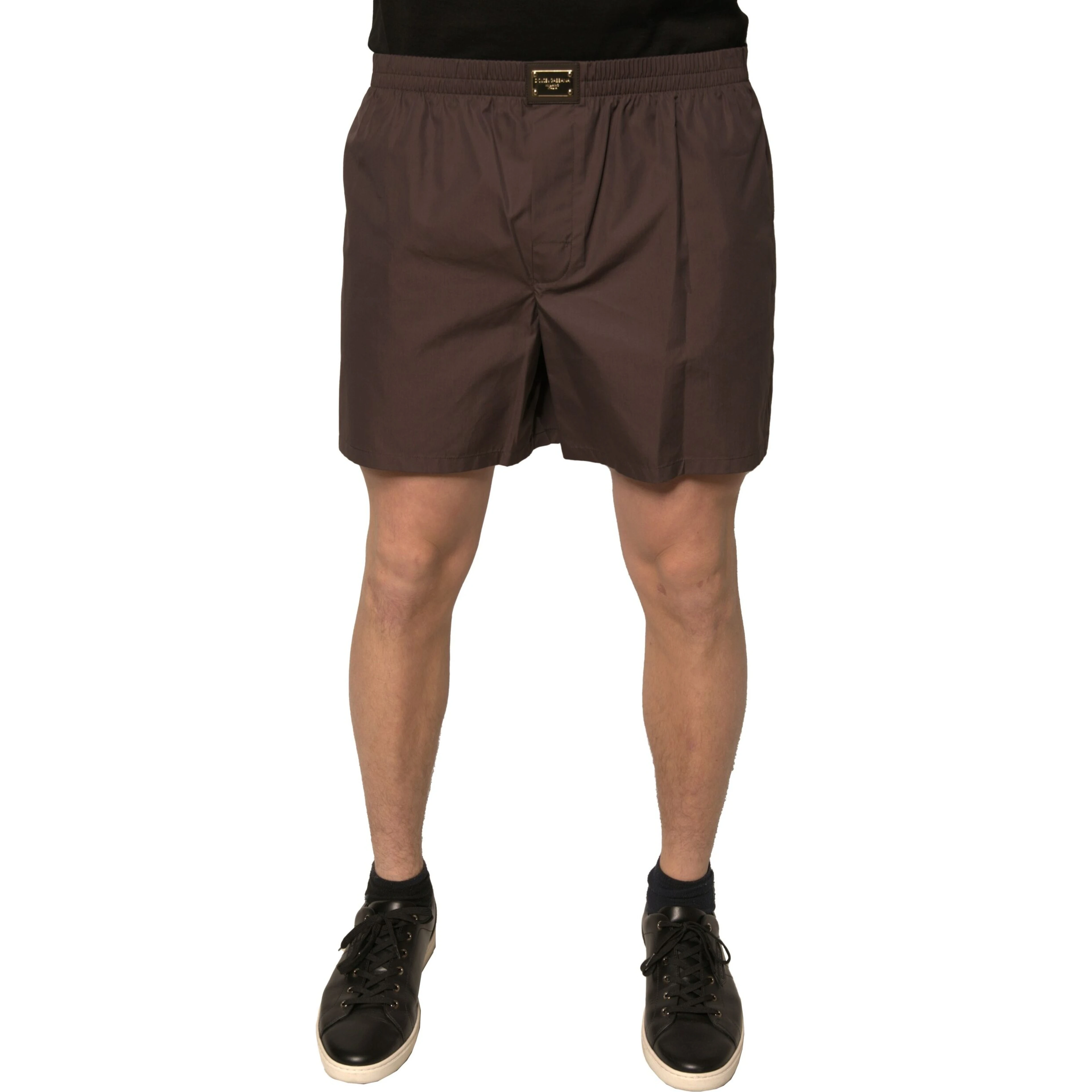 Brown Cotton Blend Men Mid Waist Shorts