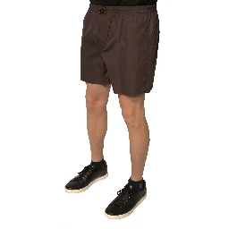 Brown Cotton Blend Men Mid Waist Shorts