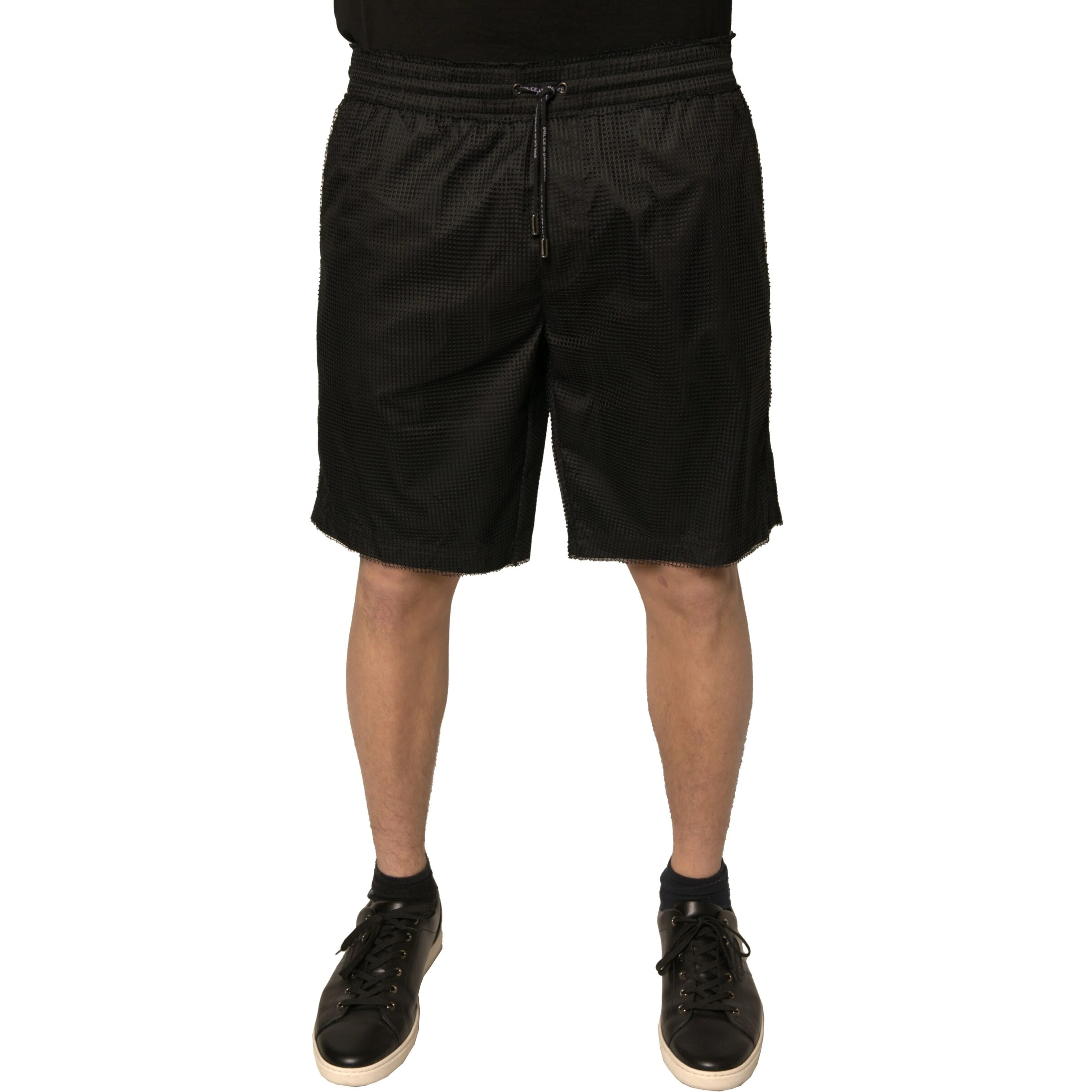 Black Polyester Jersey Mid Waist Shorts