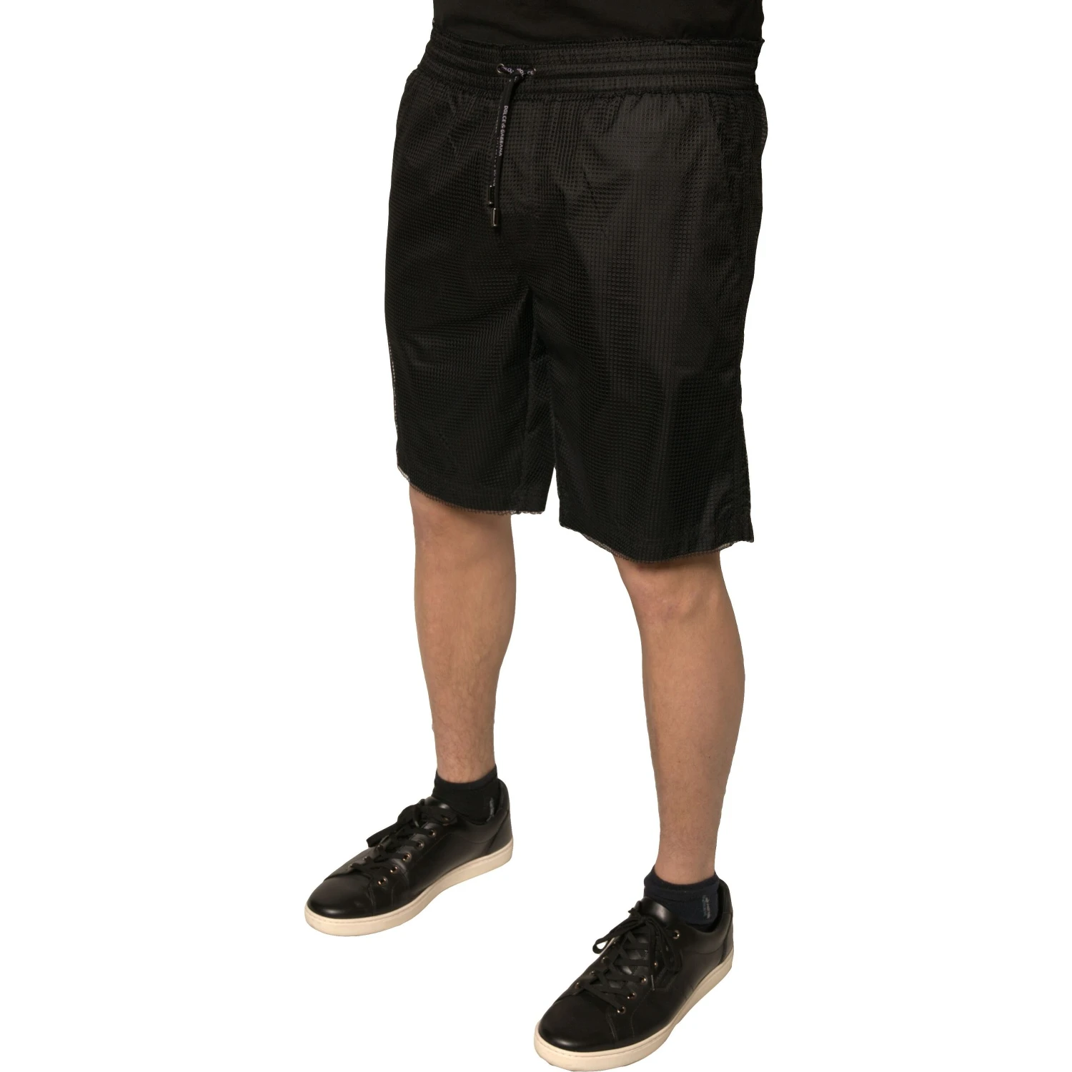 Black Polyester Jersey Mid Waist Shorts