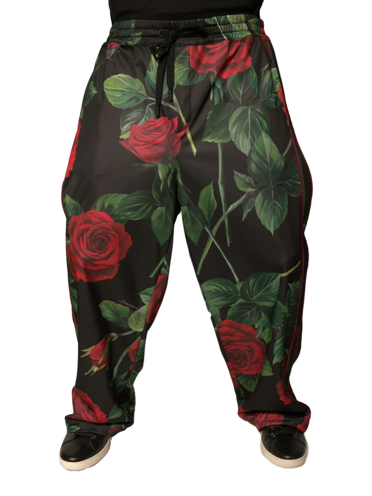 Black Floral Polyester Jogger Sweatpants Pants