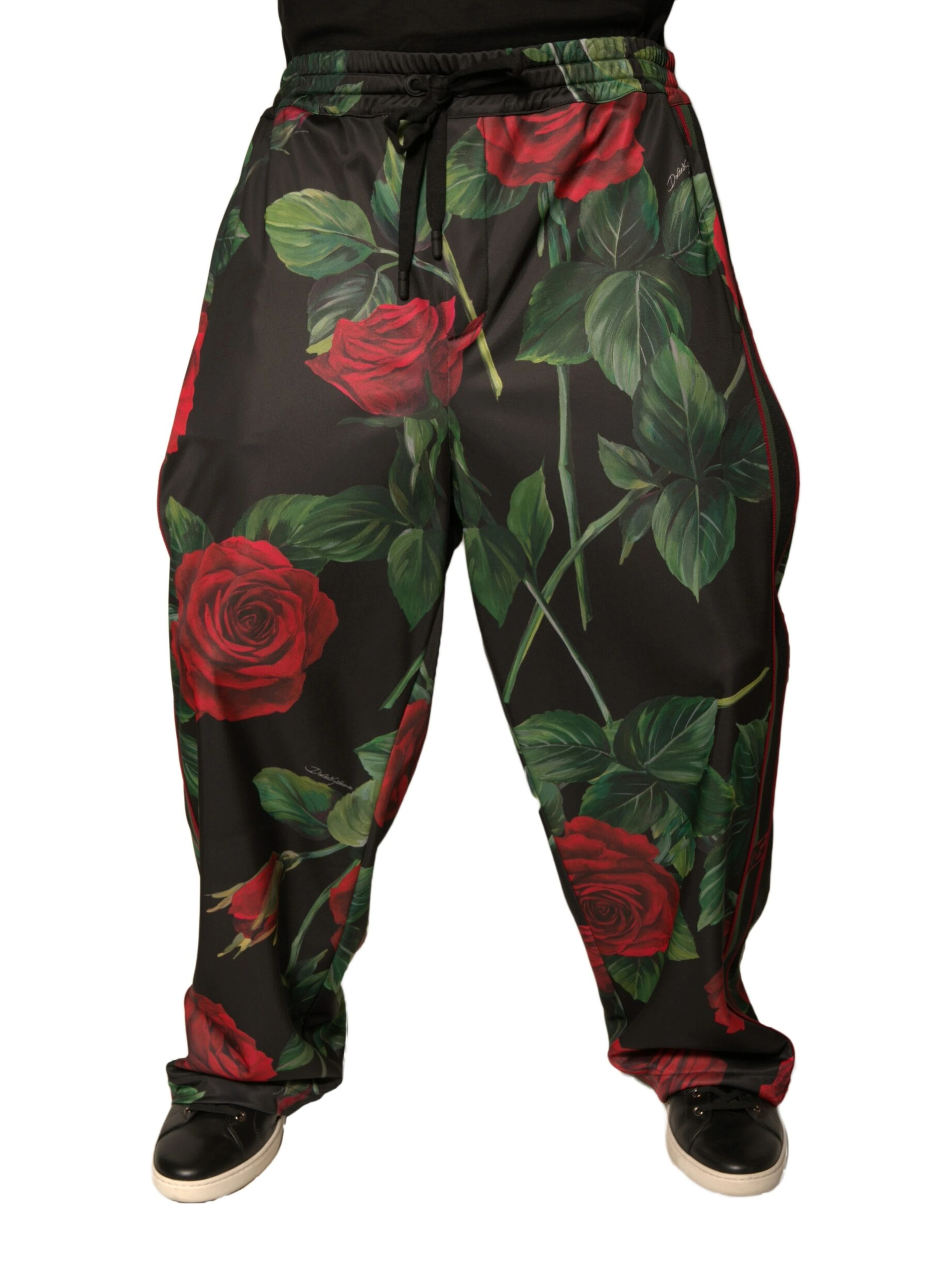 Black Floral Polyester Jogger Sweatpants Pants