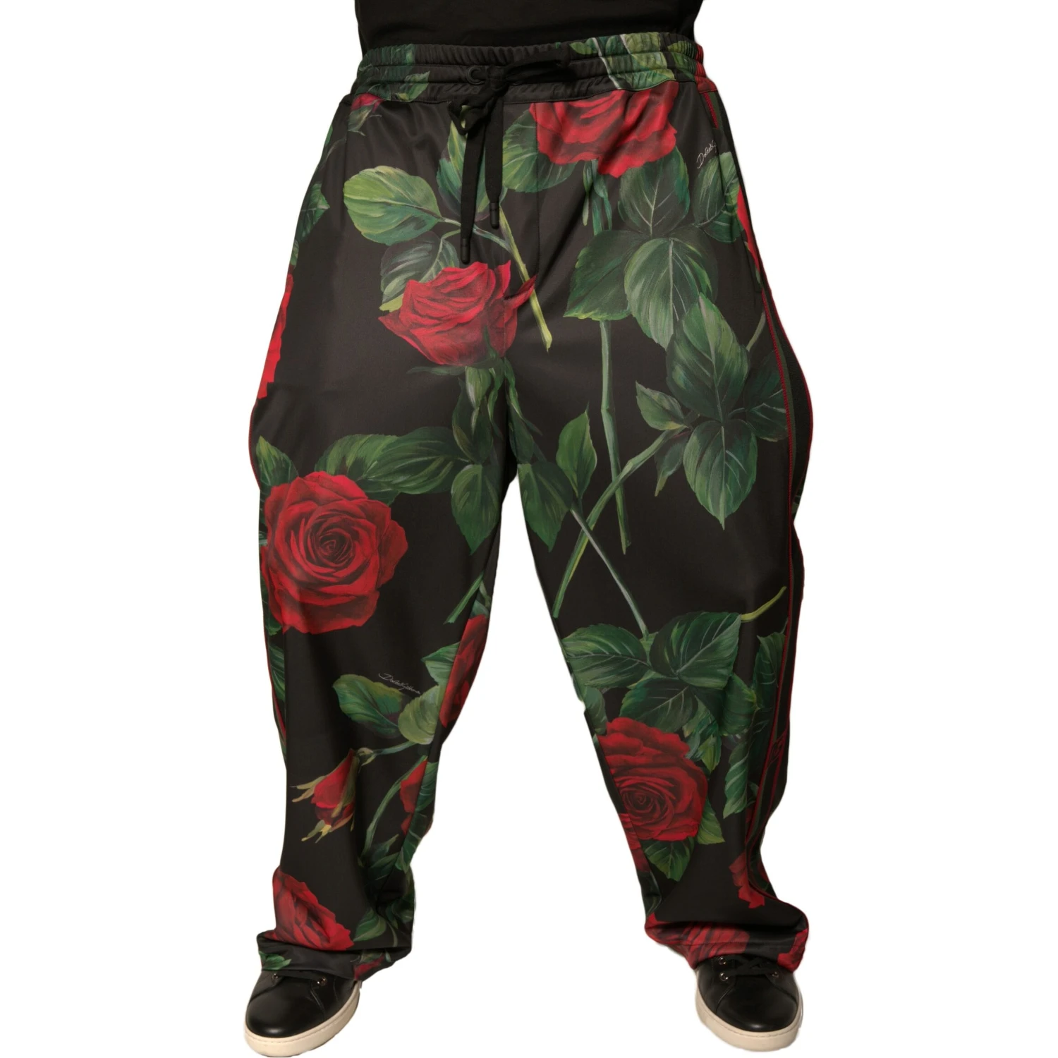 Black Floral Polyester Jogger Sweatpants Pants