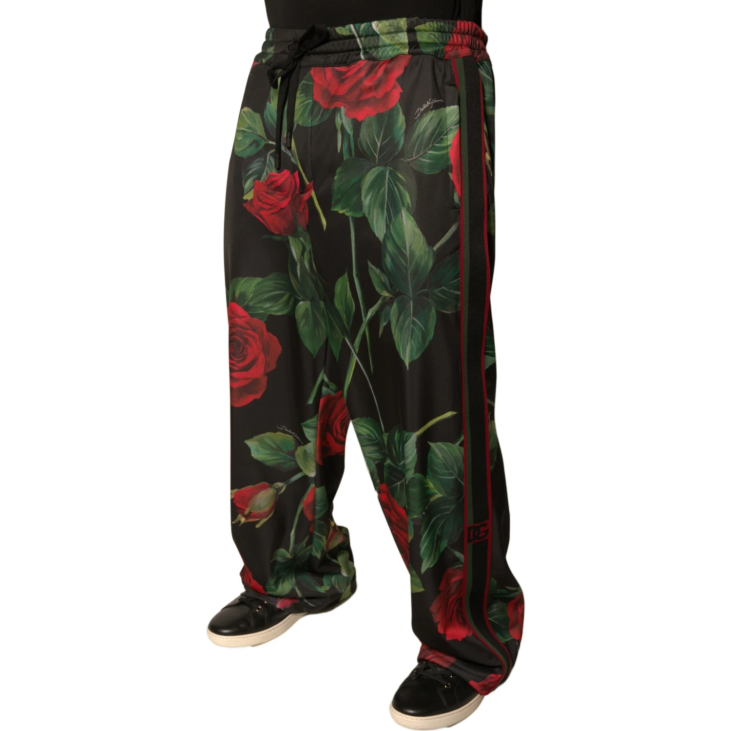Black Floral Polyester Jogger Sweatpants Pants