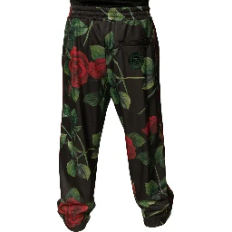 Black Floral Polyester Jogger Sweatpants Pants