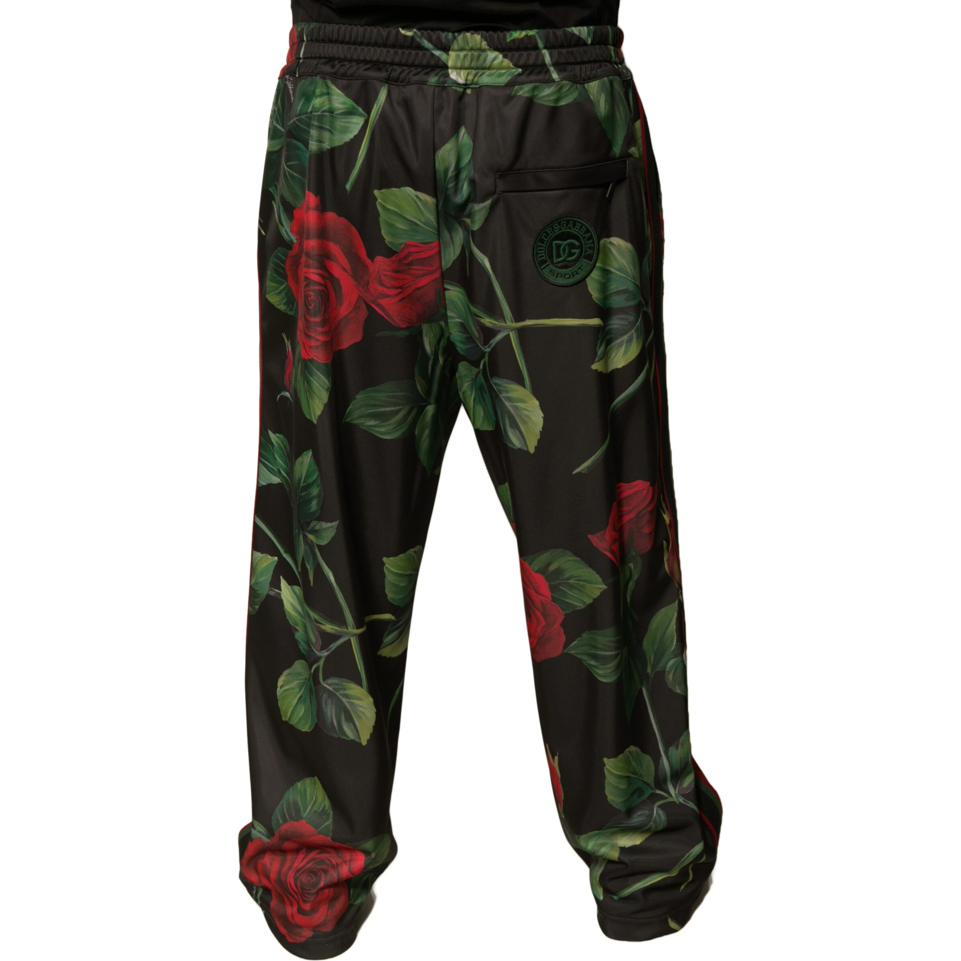 Black Floral Polyester Jogger Sweatpants Pants