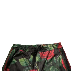 Black Floral Polyester Jogger Sweatpants Pants