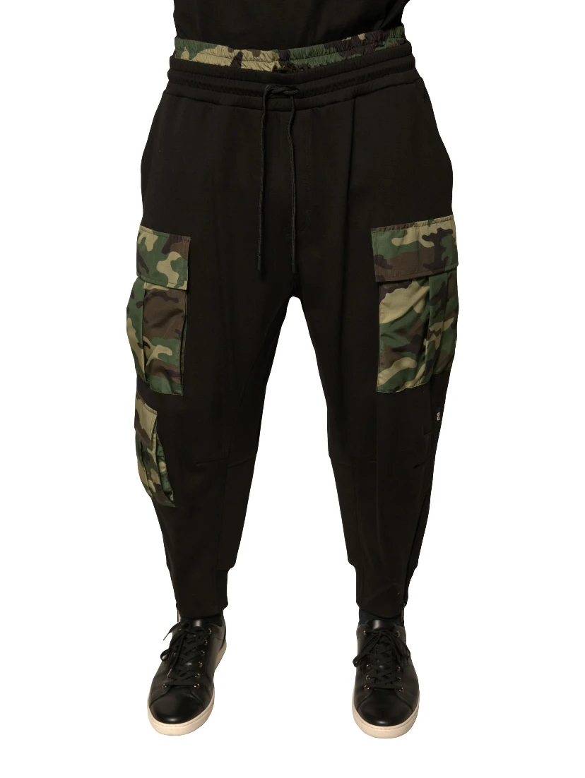 Black Camouflage Cotton Jogger Cargo Pants