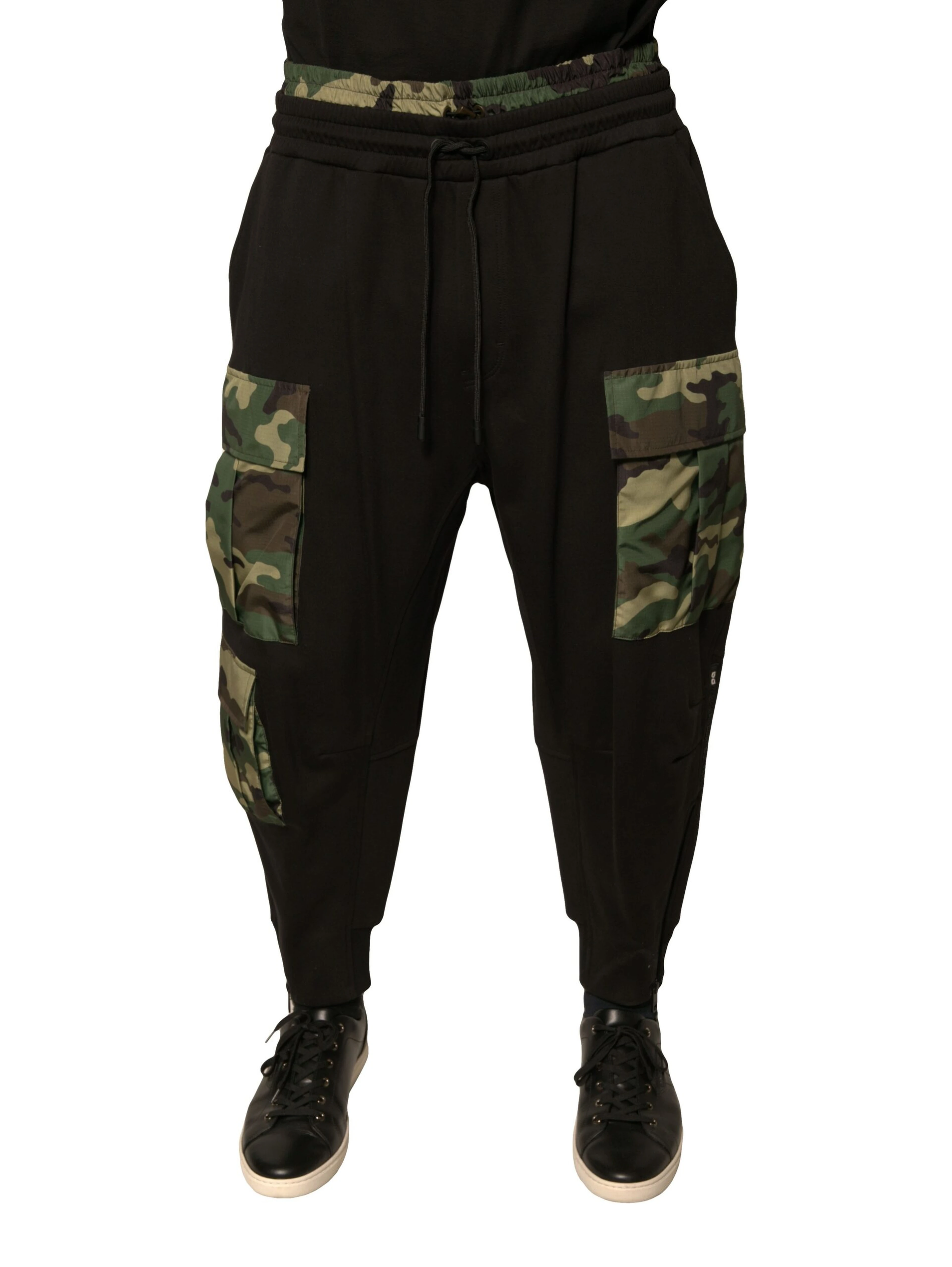 Black Camouflage Cotton Jogger Cargo Pants