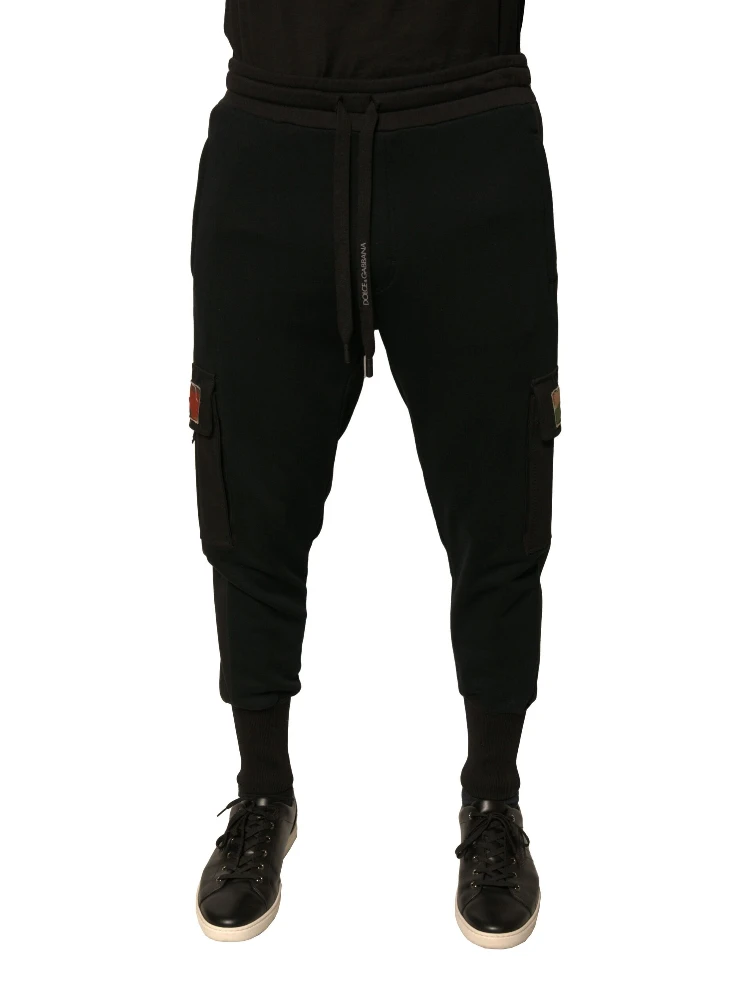 Black Cotton Jogger Cargo Sweatpants Pants