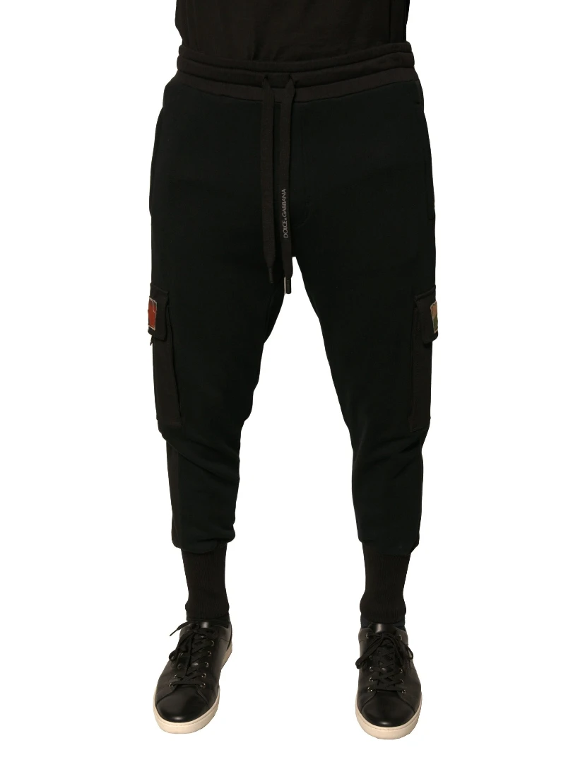 Black Cotton Jogger Cargo Sweatpants Pants