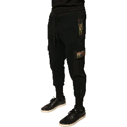Black Cotton Jogger Cargo Sweatpants Pants