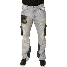 Light Blue Cotton Cargo Straight Denim Jeans