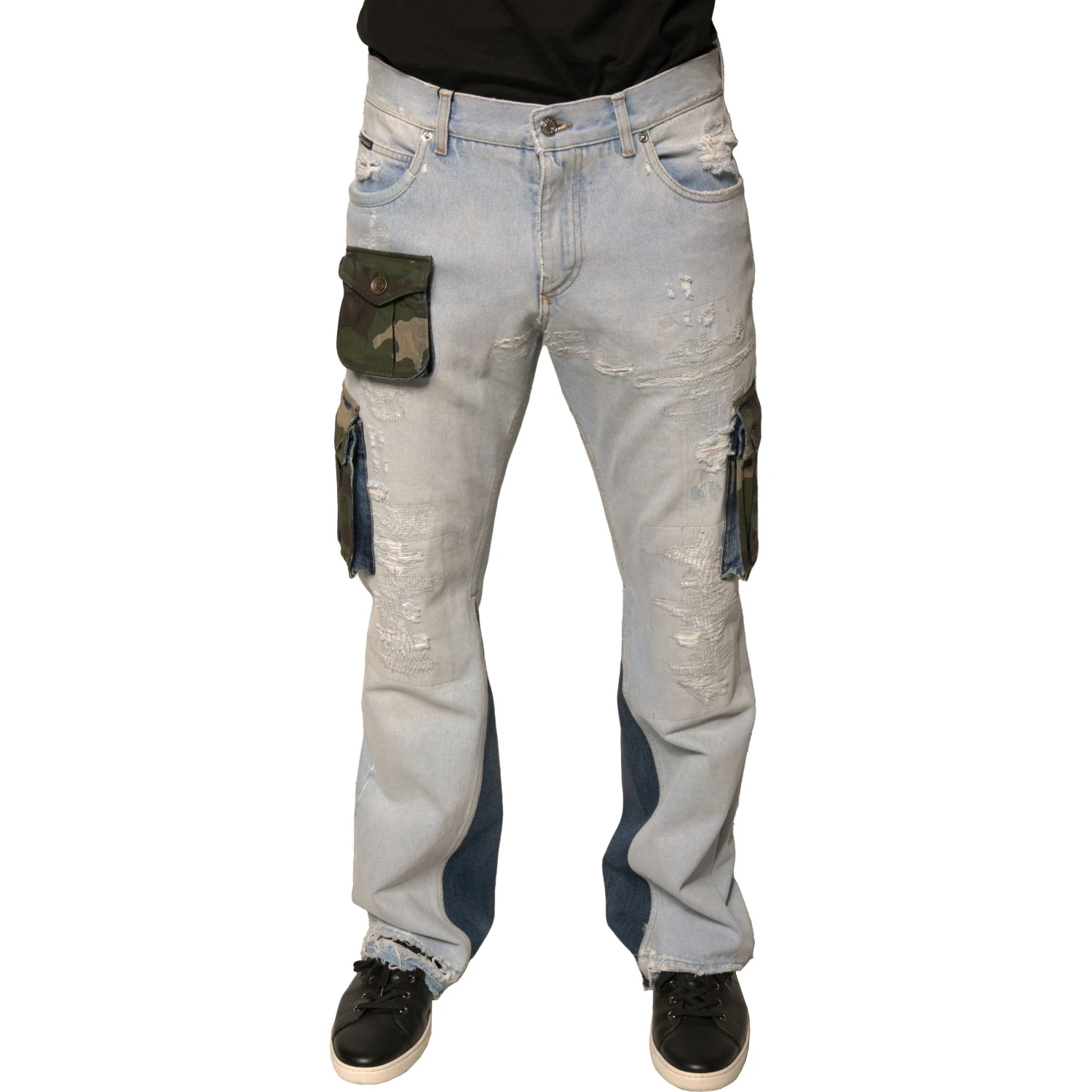 Light Blue Cotton Cargo Straight Denim Jeans