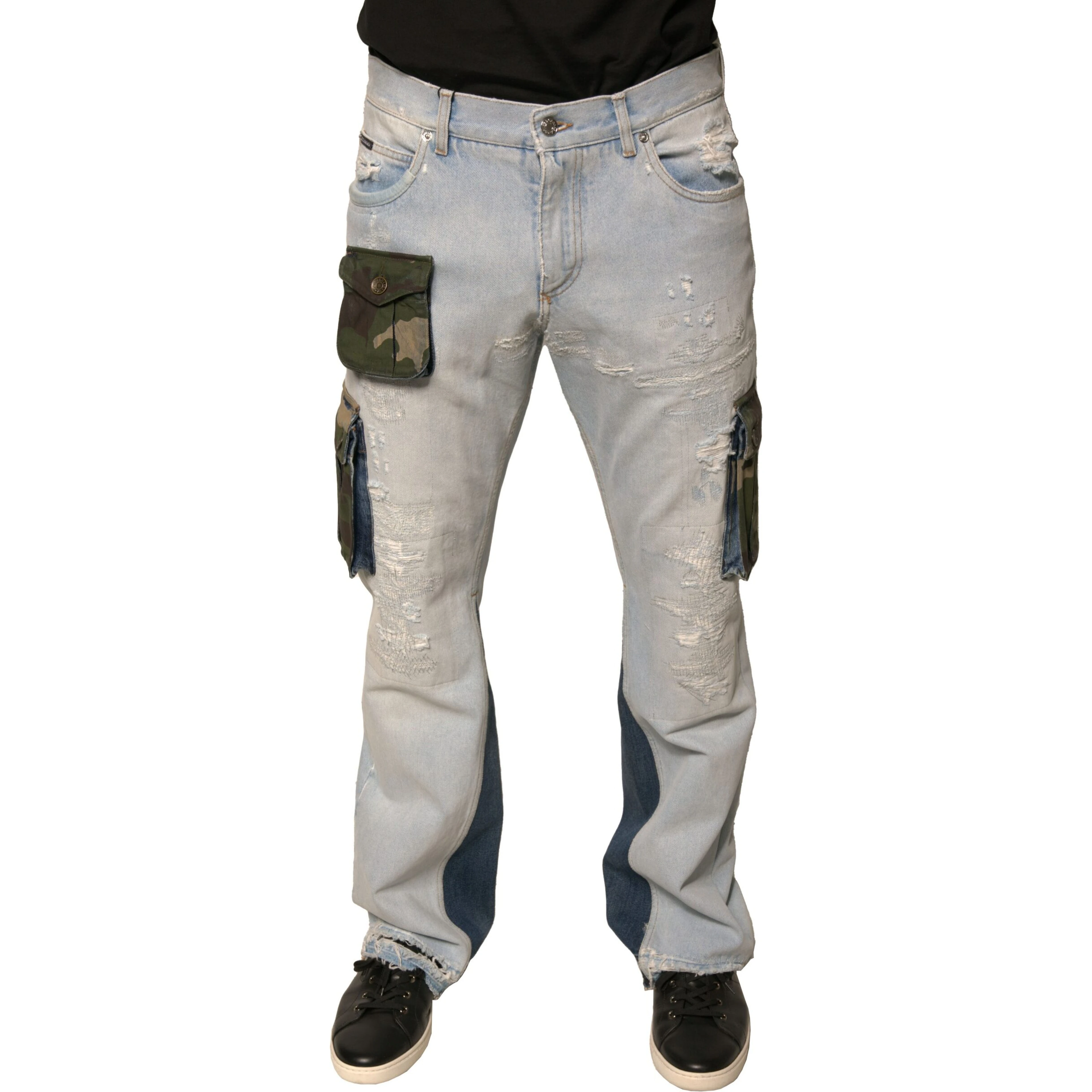 Light Blue Cotton Cargo Straight Denim Jeans