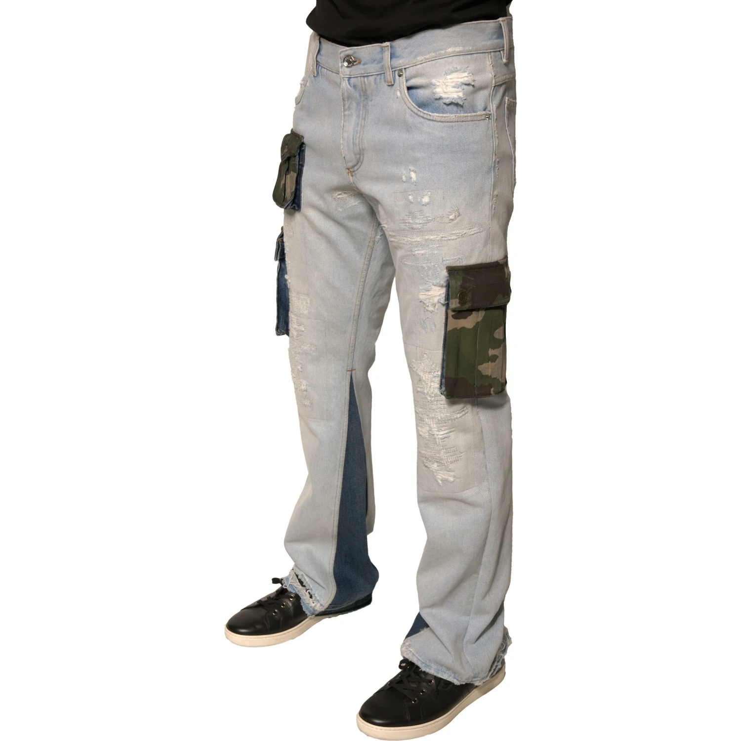Light Blue Cotton Cargo Straight Denim Jeans