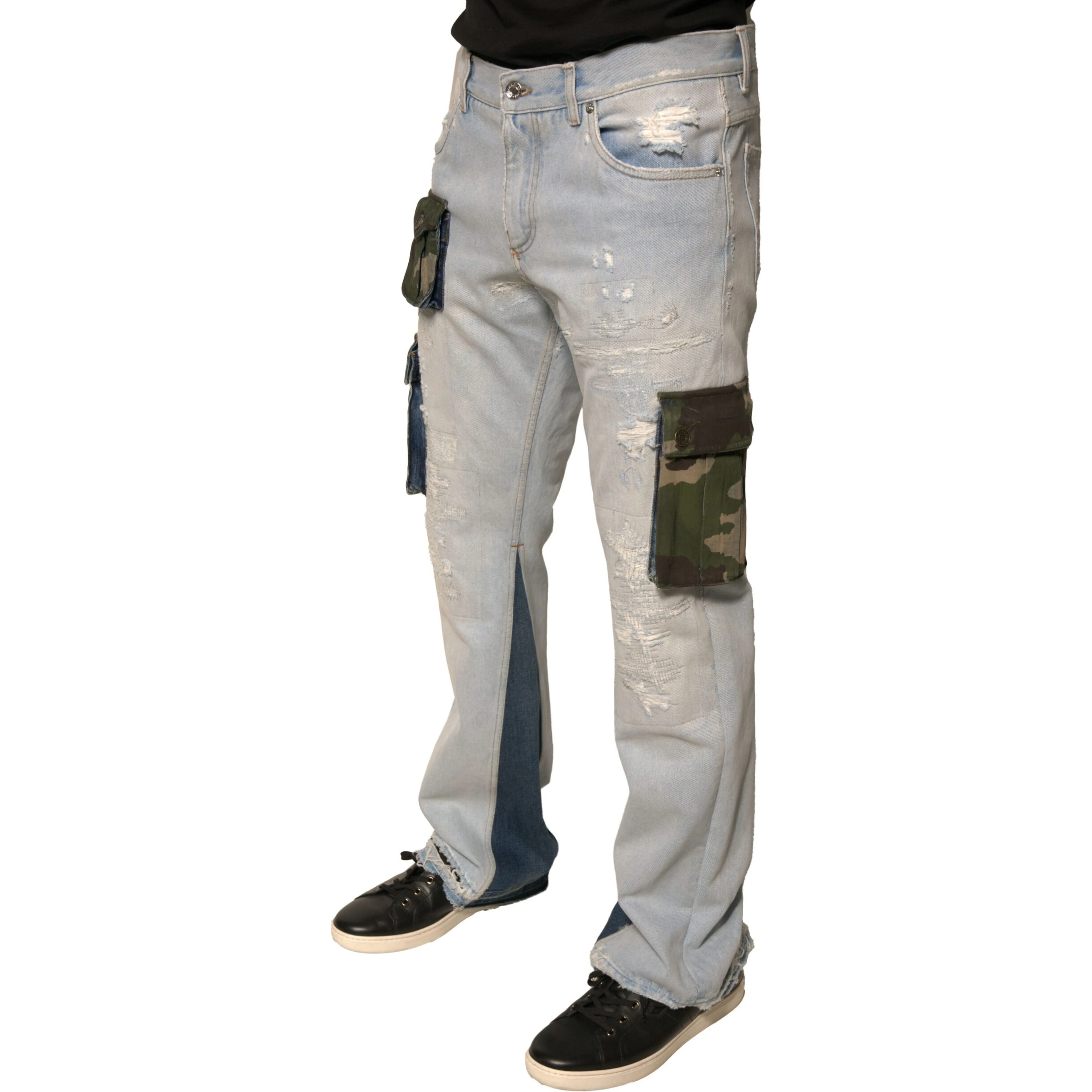 Light Blue Cotton Cargo Straight Denim Jeans