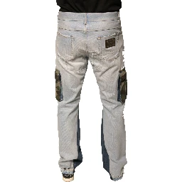 Light Blue Cotton Cargo Straight Denim Jeans