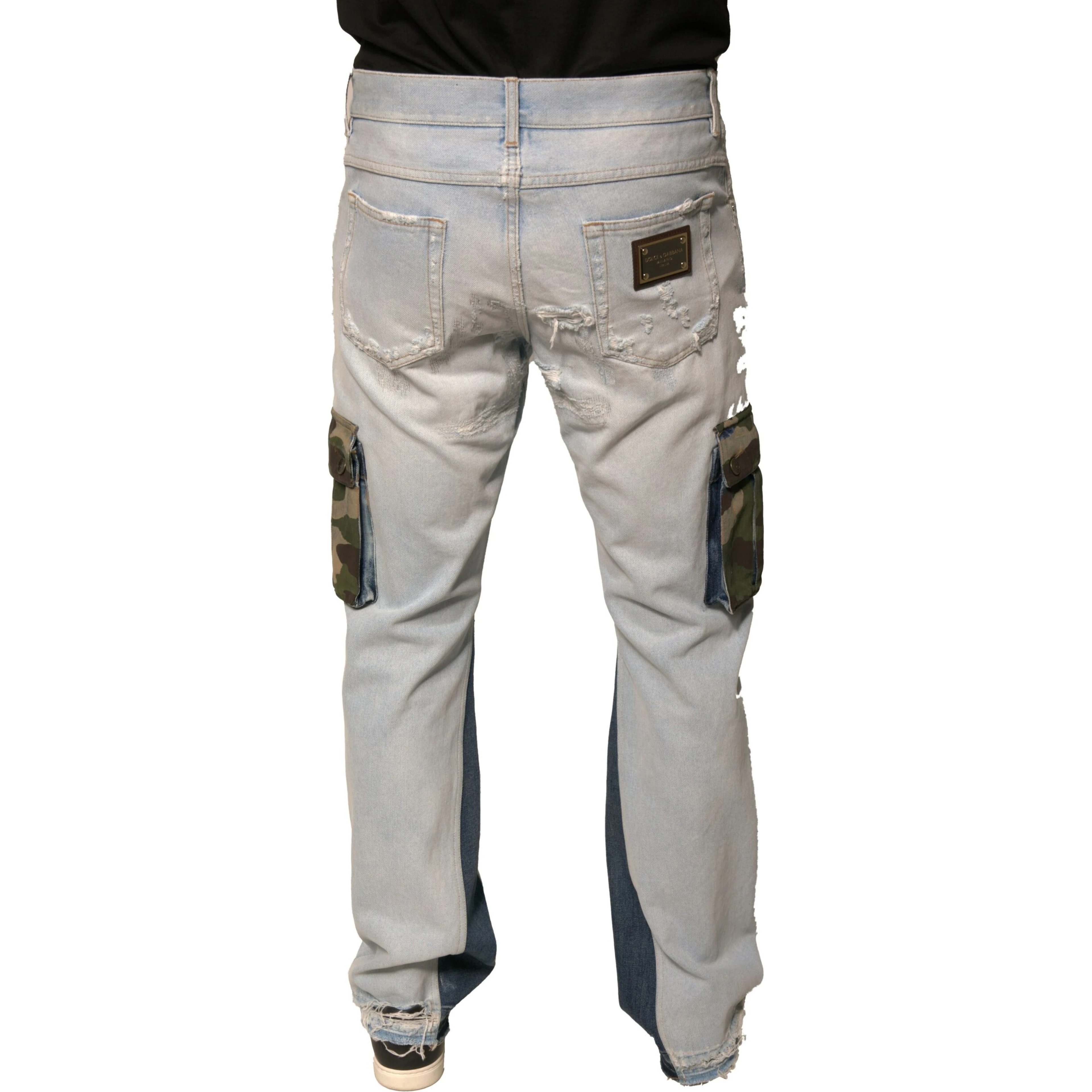 Light Blue Cotton Cargo Straight Denim Jeans