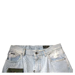 Light Blue Cotton Cargo Straight Denim Jeans