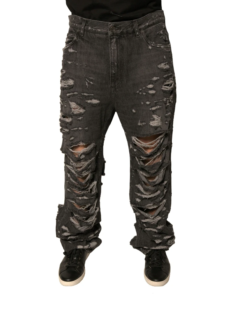 Gray Tattered Cotton Straight Men Denim Jeans