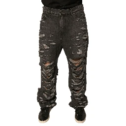 Gray Tattered Cotton Straight Men Denim Jeans