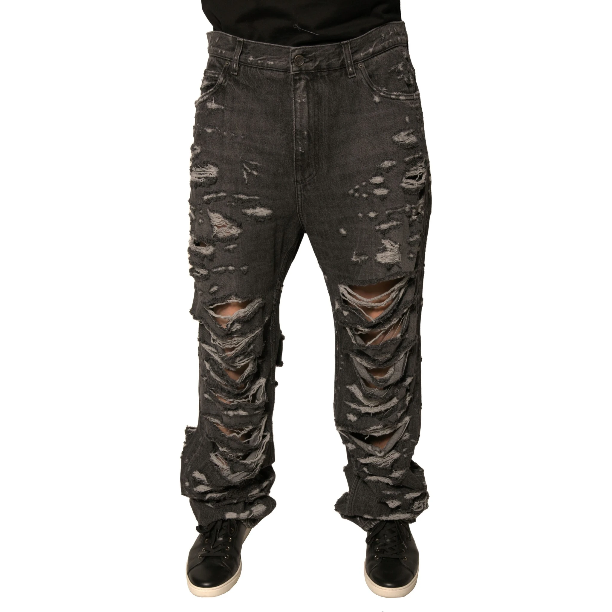 Gray Tattered Cotton Straight Men Denim Jeans