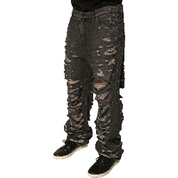 Gray Tattered Cotton Straight Men Denim Jeans