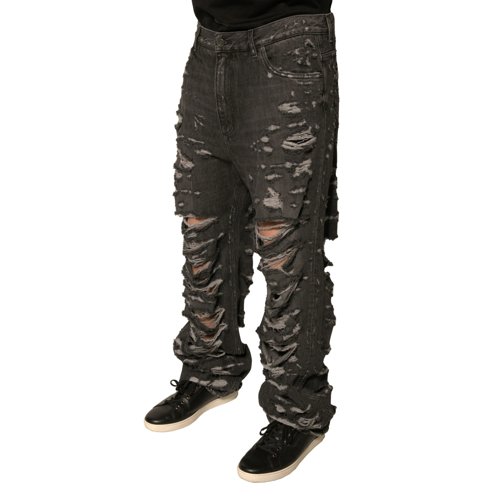 Gray Tattered Cotton Straight Men Denim Jeans