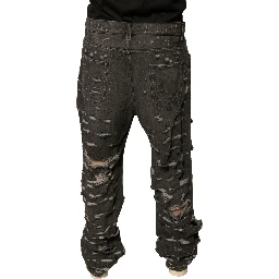 Gray Tattered Cotton Straight Men Denim Jeans